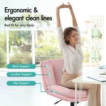 ALFORDSON Office Chair With Wide Seat And Crossed Legs, Adjustable Office Chair Without Armrests With Casters, Swivel PC Computer Chair With Crossed Legs For Home, Linen Fabric, Black - Pink - View 2