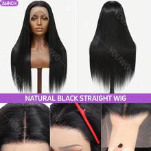 34 Inch 200% Density Lace Front Wigs 32 Inch 13x4 Ear To Ear Lace Front Wigs Straight Lace Frontal Wigs Blended Human Hair HD Lace Pre Plucked With Baby Hair Brazilian Wigs Virgin 200% Density - Natural & Black - View 3