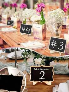 Juego de 20 piezas de mini pizarras decorativas, señalización para decoración del hogar, mini pizarra de madera para exhibir mensajes, adecuado para bodas, exhibiciones de pastelería, hoteles, banquetes, postres, tarjetas de mesa, Día de la Madre, graduaciones. - Multicolor - Ver 10