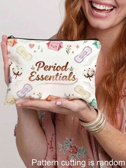 Sac de rangement "Essentiels des règles", Trousse de maquillage à motif de serviette hygiénique, Trousse de toilette de voyage, Organisateur polyvalent, Rangement catégorisé DIY, Cadeau de soins menstruels pour femmes, Design d'impression unilatéral, Idéal pour les voyages