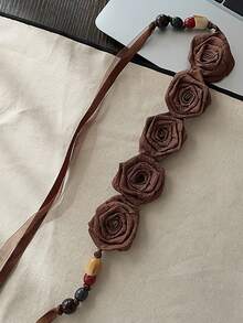 1pc Bohemian Fabric Rose Waist Chain, Casual Bohemian Fabric Waist Belt/Sash For Wedding Party, Birthday Gift, St. Patrick's Day Gift - Multicolor - View 6