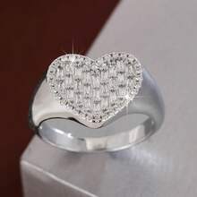 1pc Fashionable Heart-Shaped Design Cubic Zirconia Ring, Valentine's Day Gift For Women - Multicolor - View 11