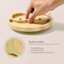 4pcs Baby Tableware Set, Including 1 Plate, 1 Bowl, 1 Spoon, 1 Fork, Cartoon Design With Anti-Slip Suction Cup, Infant Feeding Set, One Set Of Weaning Guidance Supplies - Green - View 2