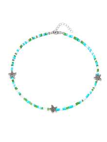 1 buah Kalung Choker Bintang Laut & Manik-Manik - Baby Blue - View 3