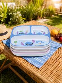 Disney 1件卡通餐具，史迪奇、奇奇蒂蒂、爱丽儿美人鱼，100周年纪念版，三格餐盘，密胺材质，生日派对家庭晚餐餐盘 - 彩色 - 查看 6