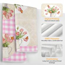 2pcs Kitchen Towels, Modern Kitchen Utensils Pink Plaid Tulip Pattern Super Soft Microfiber Kitchen Towels, 40*60cm/15.7*23.6in Towels, Single-Sided Printed, Kitchen Dish Cloths, Suitable For Restaurant Kitchen Bathroom Decor, Holiday Gift - Multicolor - View 4