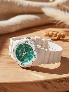 Casio 女士清新薄荷绿运动手表，白色树脂表带，蓝绿色格纹表盘，可爱夏季女孩腕表 LRW-200H-3C - 白色 - 查看 2