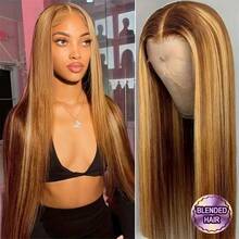 Bone Straight #4/27 Highlight Lace Front Wig 8-34 In 13*4 HD Lace Front Wigs Human Blended Hair Wear And Go Wig Pre Plucked With Baby Hair Bleached Knots Virgin Hair Natural Hairline Glueless Easy-To-Wear For Women #1B Black Blended Hair - SP4/27 - View 1