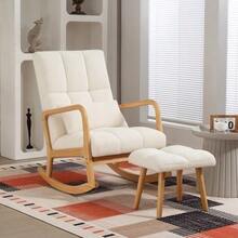 Rocking Chair With Footrest, Rocking Chair With Fleece Cover, Armrests, High Back, Wooden Glides, Upholstered Rocking Chair, Reclining Chair, Nursing Chair For Living Room, Bedroom, White - White - View 2