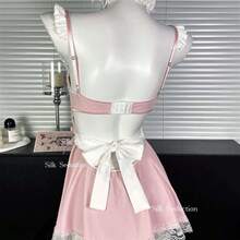 Playfully Seductive Maid Nightie With Padded Bust Design & Adjustable Thin Straps, Offering A "Pure Desire" Aesthetic With Enhanced Support For Romantic Honeymoon Roleplay, Valentine's Dates & Intimate Evenings. - 粉紅色[髮帶+頸環+洋裝+圍裙+T卹褲] - 查看 8