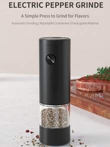 1pc Automatic Pepper Grinder, Adjustable Spice Grinder, Electric Seasoning Mill, Requires 2 AA Batteries, Kitchen Tool - Multicolor - View 1