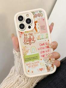 1pc Vintage Newspaper Patchwork Jesus God Slogan Floral Smiling Face Pattern Airbag Anti-Slip Soft Phone Case Compatible With Iphone 11/12/13/14/15/16 Pro Max Waterproof Shockproof Anti-Fall Scratch Resistant - 款式10(1pc) - 查看 4