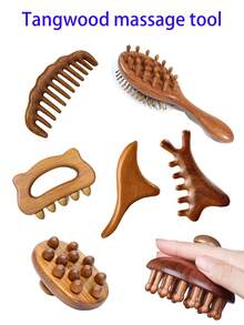 木质按摩放松工具套装，情人节/母亲节礼物，美容工具，便携式按摩器，家用按摩器，深度放松，头部按摩梳，足部按摩器，腰腹部按摩刷，头皮放松器，SPA按摩，背部放松，颈肩按摩器 - 彩色 - 查看 1