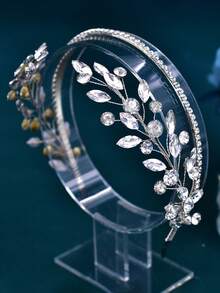 1pc Luxury Rhinestone Bridal Headband, Wedding Hair Accessory Valentine's Day Accessories - Silver - View 6