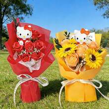 三丽鸥仿真玫瑰花束，Hello Kitty桌面装饰假花，无需浇水，易于养护，Hello Kitty新娘捧花，适用于婚礼摄影，可重复使用，适合圣诞节、情人节、母亲节等节日。 - 彩色 - 查看 5