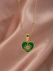 1件时尚优雅不锈钢女士吊坠项链，饰有字母和心形元素，适合日常佩戴、节日、约会、订婚、婚礼等场合。 - 彩色 - 查看 16