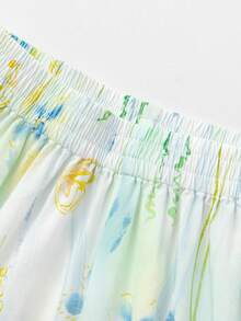 Balabala 儿童休闲裤，男女童款，全印花，松紧裤脚灯笼裤，2026夏季款 - 藍綠色調 - 查看 3