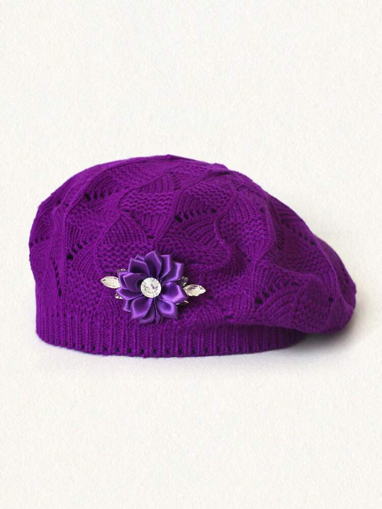 1pc Women's Rhinestone Flower Hollow Out Casual Beret Hat, Versatile For Daily Wear And Gatherings - Multicolor - View 10