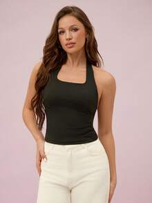 Leadlive 新款夏季女士吊带背心，运动吊带衫，黑色上衣，休闲瑜伽，优雅吊带衫 - 黑色 - 查看 6