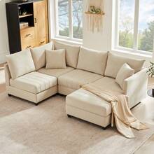 Sofas & Couches - Beige + Cotton Linen + 5 Seat-1 - View 4
