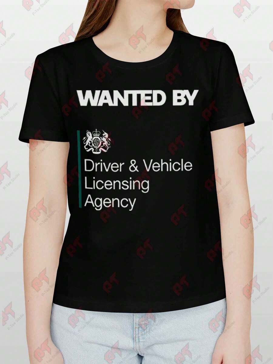 Wanted By DVLA Meme Funny T-Shirt - Black - View 1