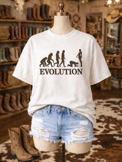 Funny Human Evolution History, Ladies Crew Neck Short Sleeve T-Shirt, Suitable For Spring And Summer Wear, Comfortable And Breathable Fabric, Comfortable Color Matching, The Best Choice For Going Out To Play. Casual