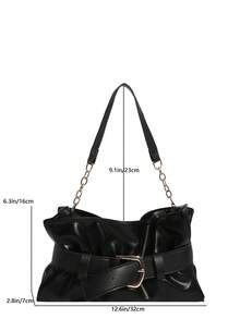 2026春季新款小众皮革搭扣手提包，时尚腋下包，褶皱云朵设计，通勤休闲时尚女包 - 黑色 - 查看 5