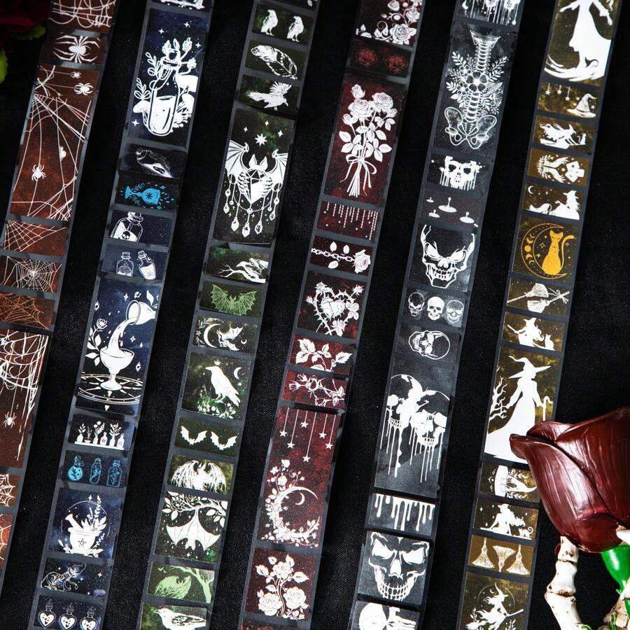 1 Roll 2M Gothic Theme Washi Tape, Retro Creative Aesthetic Stickers, DIY Decorative Collage Craft Supplies, Holiday Gift, Personalized Scrapbooking School Stationery