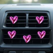 4pcs Glossy Electroplated Heart-Shaped Air Vent Clip, Cute Car Accessories, Fragrance-Free - For Decoration Only. Fashionable Design | Lightweight Metal Coated Heart-Shaped Decor, Colorful Car Accessories, Punk Style Car Parts, Handmade DIY Decoration - Electroplated Heart - View 5