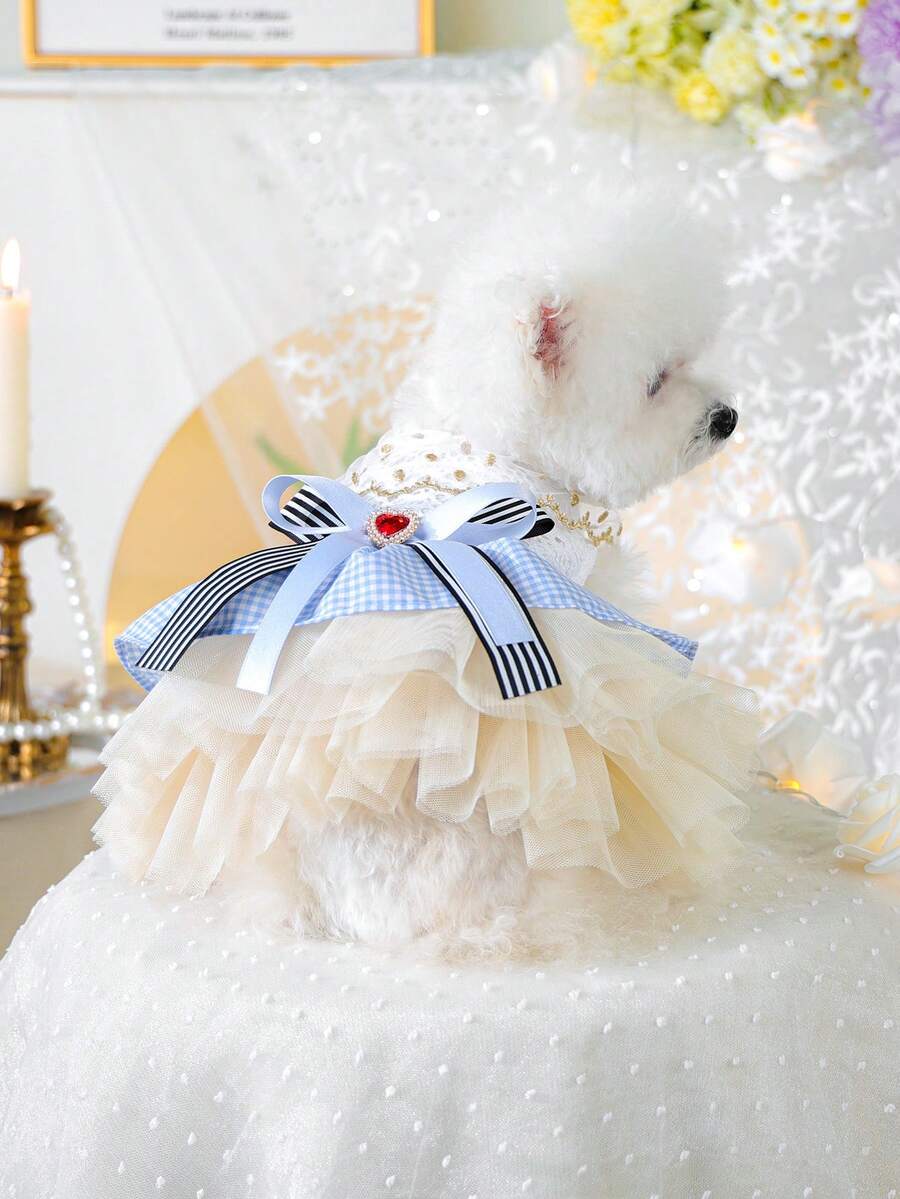 PETCIRCLE 1件宠物服装，猫狗服装，小型犬幼犬贵宾犬泰迪休闲时尚可爱浪漫连衣裙系列，童话薄纱裙 - 彩色 - 查看 1