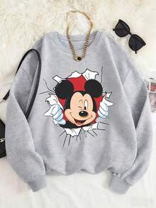 Disney Officially Licensed Kids Sweatshirt Unisex For Ages 1-14 Gray Minnie Mouse Tear-Effect Print 100% Polyester Ultra Comfortable Super Soft Relaxed Fit Everyday Stylish Essential High Visual Appeal High Turnaround Rate Limited Edition Cartoon Design New Arrival Express Delivery - Grey - View 1