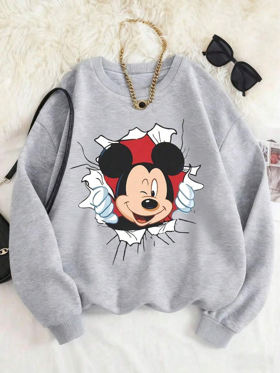 Disney Officially Licensed Kids Sweatshirt Unisex For Ages 1-14 Gray Minnie Mouse Tear-Effect Print 100% Polyester Ultra Comfortable Super Soft Relaxed Fit Everyday Stylish Essential High Visual Appeal High Turnaround Rate Limited Edition Cartoon Design New Arrival Express Delivery - Grey - View 1