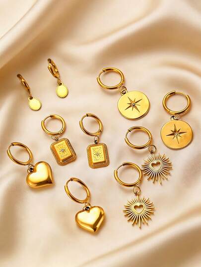 1 par de pendientes geométricos de acero inoxidable con diseño hueco de corazón y sol, minimalistas, casuales, elegantes y versátiles, regalo de alta calidad para amigos, adecuados para uso diario, fiestas y eventos de mujeres