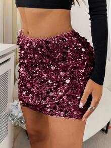 Chân váy mini ôm sát đính sequin gợi cảm và thanh lịch của Unadoll dành cho nữ, thích hợp cho tiệc cocktail, đám cưới, sự kiện, tiệc tùng, ngày Valentine và các dịp khác. - Màu Đỏ Sâu - Xem 9