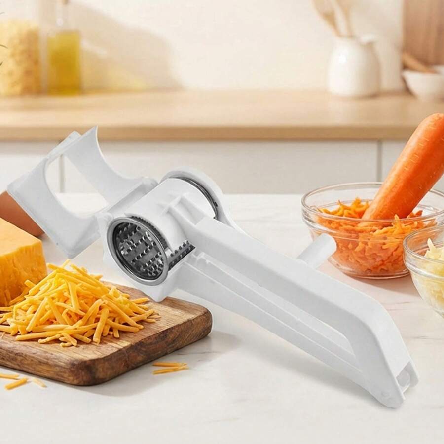 1PC Mini Stainless Steel Cheese Grater Hand Crank Rotary Plastic Handle For Kitchen Cooking - White - View 1