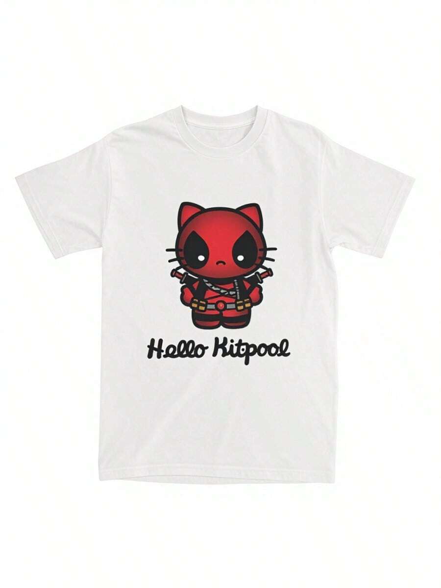 Deadpool Hello Kittyssss Kawaii T-Shirt Fashion T-Shirts Short-Sleeved Vintage Tops Summer Cottonsss O Neck 3XL Tees - trắng - Xem 1