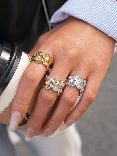 Frminee 3 Stücke/1 Stück Vintage dicke geometrische Edelstahlringe, minimalistisches Cut Out geometrisches unregelmäßiges Design Stapelringe, lässig vielseitig, perfektes Geschenk für sie, geeignet für Teenager