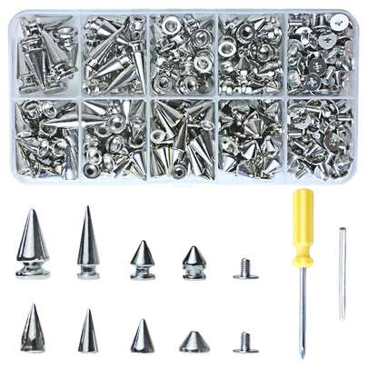Assorted Styles 623 Sets Screw Back Studs And Spikes Kit With Tools Silver Leather Craft Rivets Bullet Cone For Leathercraft, Punk Clothing DIY Accessories
