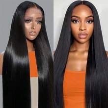 34 Inch 200% Density Lace Front Wigs 32 Inch 13x4 Ear To Ear Lace Front Wigs Straight Lace Frontal Wigs Blended Human Hair HD Lace Pre Plucked With Baby Hair Brazilian Wigs Virgin 200% Density - Natural & Black - View 5