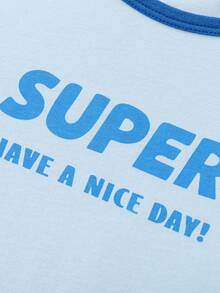 Balabala Kids Pajama Set, Pure Cotton, Lightweight Air-Conditioning Loungewear For Summer - Blue Tint - View 3