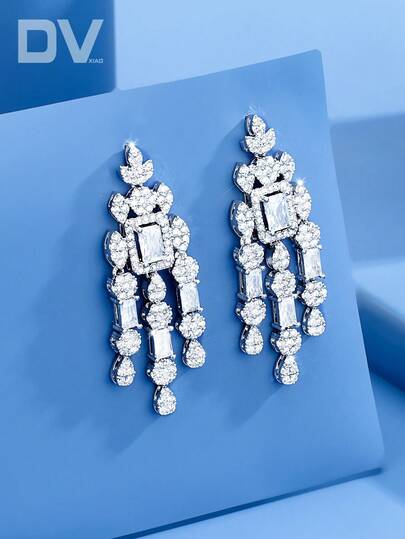 DV JEWELRY 1 Pair Luxury Cubic Zirconia White Gold Plated Pendant Earrings, Elegant Jewelry Gift For Women, Suitable For Date, Wedding, Party, Anniversary, Comes With Gift Box