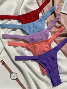 Set Of 5 Double String Bikini Panties, No Tan Lines, Lingerie, Women's Intimate Apparel, Thong With Straps, Sensual - 彩色 - 查看 3