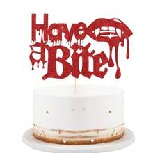 Have A Bite Cake Topper -Vampire Zombie Killer Fantasy Horror Theme Cake DecorationsBaby Shower Decor Boy Girl Man Woman Happy Birthday Party Decor Plies - HaveaBite - View 1