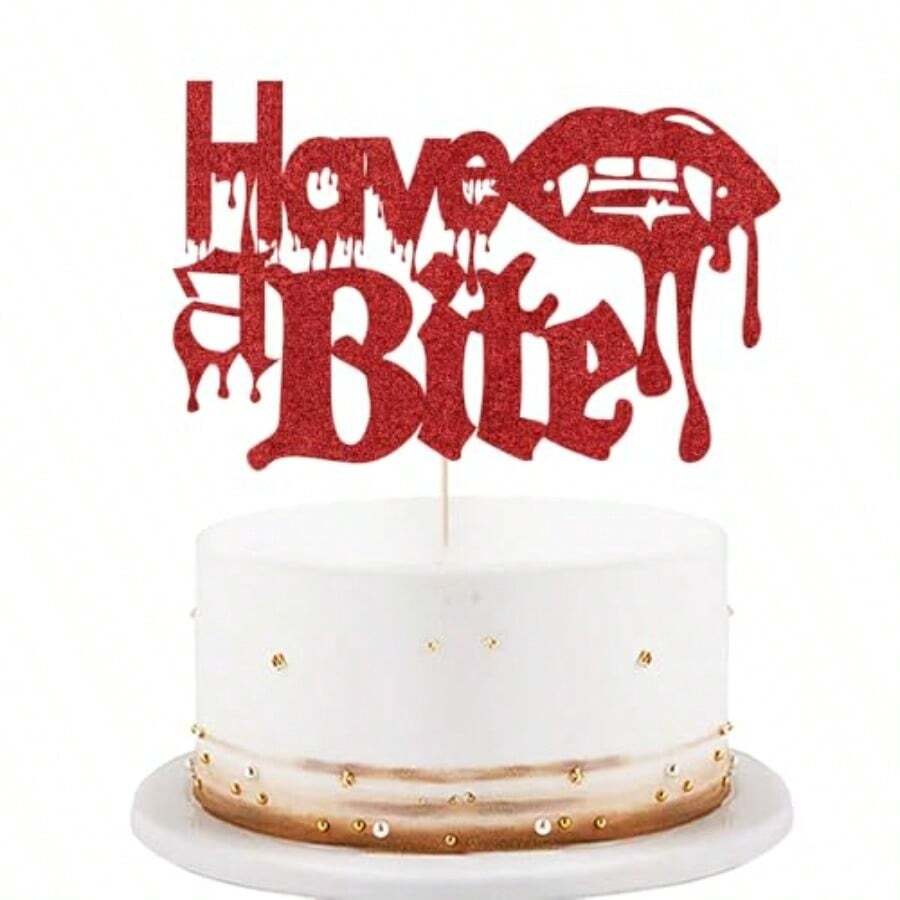 Have A Bite Cake Topper -Vampire Zombie Killer Fantasy Horror Theme Cake DecorationsBaby Shower Decor Boy Girl Man Woman Happy Birthday Party Decor Plies - HaveaBite - View 1