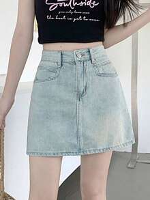 Mẫu mới về: Chân váy ngắn denim wash, kiểu dáng thường ngày, thích hợp cho mùa hè. - Rửa nhẹ - Xem 4