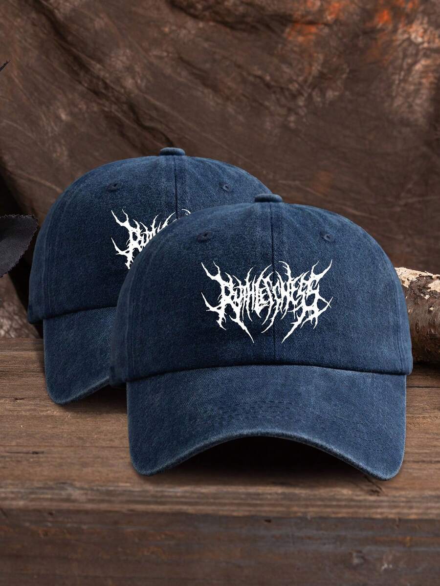 2pcs Men's Washed Navy Blue Thorn Baseball Cap - Navy Blue + Navy Blue - View 1