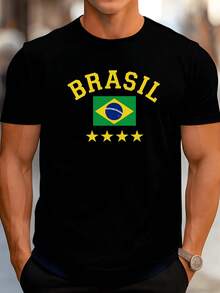 Men's T-Shirt Brazil National Team Retro Tetra Shirt 100% Cotton New Release - 黑色 - 查看 2