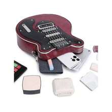 2025 New Creative Retro Micro Guitar Bag, Bass Guitar Asymmetrical Shoulder Bag, Chain And Rivet Decor Color Blocking Wide Strap Unisex Streetwear Bag - 紅色 - 查看 3