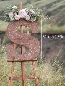1pc Customized Wooden Name Tag For Wedding With Personalized Date And Name. Customized Date And Name Diary As An Alternative To Wedding Diary. Customized Date And Name Diary As An Alternative To Wedding Letter Diary. - Black - View 3