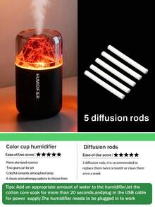 1 pieza Humidificador de volcán colorido de 180ml, alimentado por USB, 2 modos de funcionamiento, luz LED de 7 colores, apagado automático, niebla silenciosa, purificador de aire para el hogar, difusor de aromas con efecto de volcán, adecuado para decoración interior, oficina, sala de estar, escritorio, coche, gran regalo para mujeres - Blanco y Negro - Ver 26